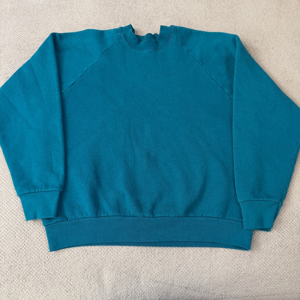 Vintage 1990s Fruit of the Loom Teal‎ Raglan Sweatshirt Made in USA Womens Large